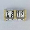 The CC-2x2 creature counter viewed from the top to show the four dials with divider. This version shown is ivory white with great sword and sun shield.