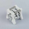 The NC-2 number counter viewed from an isometric angle showing the top dials and side 1 castle. The version shown has a white base with a black castle outline in the middle on both sides 1 and 2.