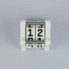 The NC-2 number counter viewed from the top to show the two dials. The version shown has a white base with a black castle outline in the middle on both sides 1 and 2.